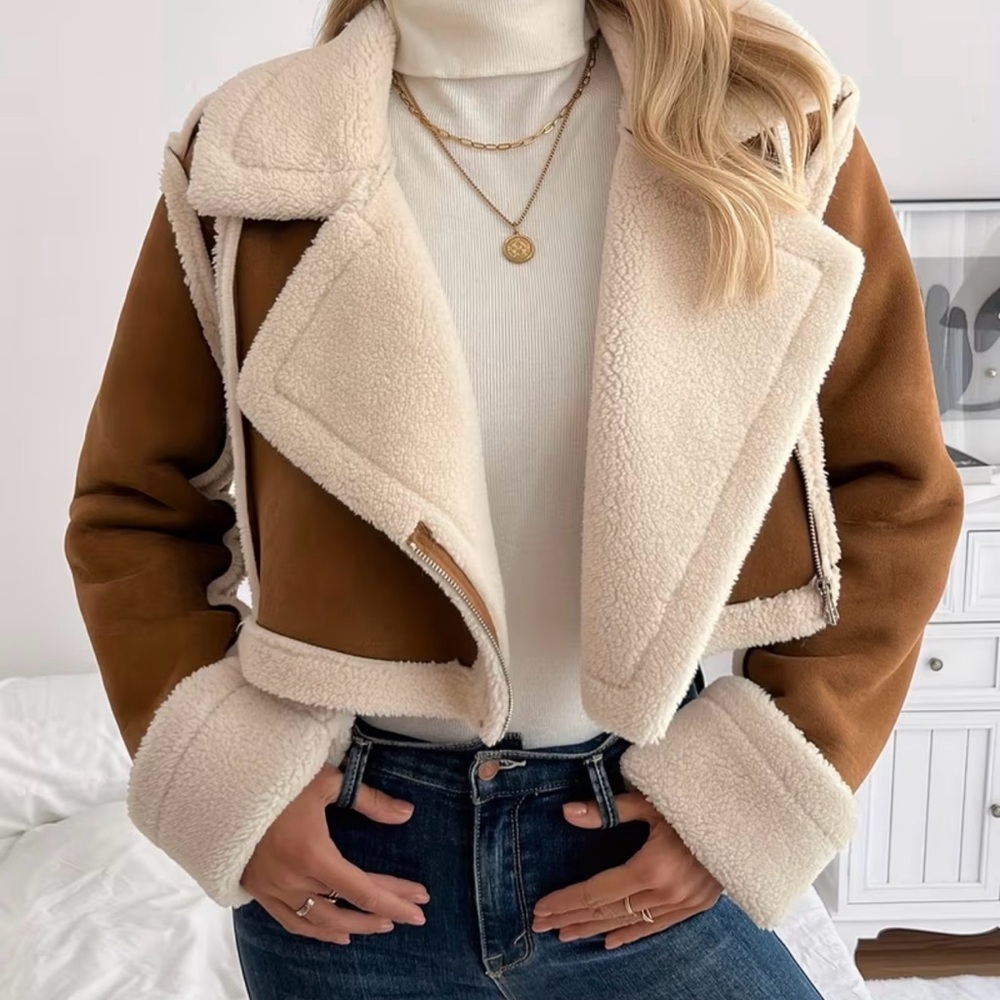 Women's Brown and Cream Shearling Jacket